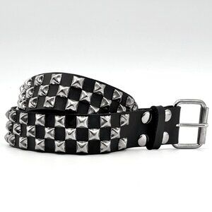 3-Row Offset Pyramid Stud Leather Punk Belt by Nemesis Leather - New Deadstock